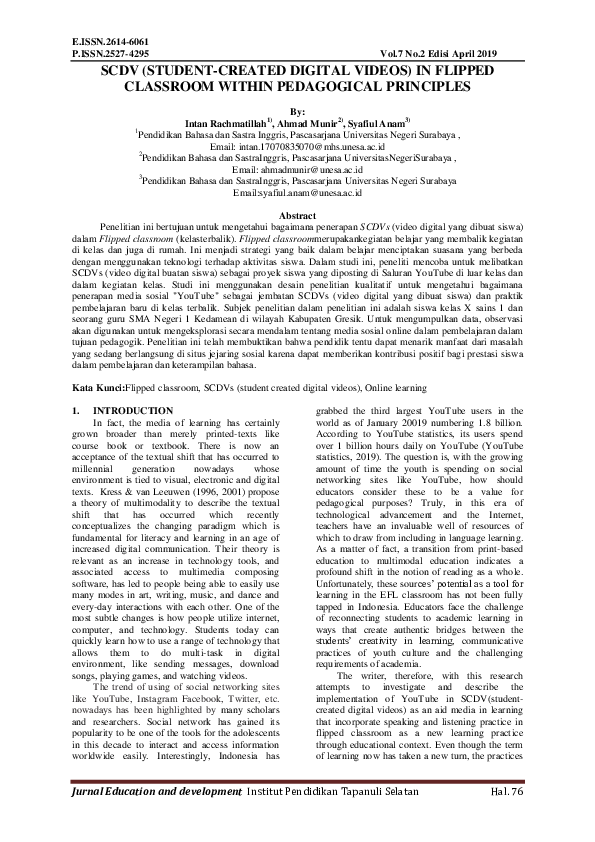 (PDF) SCDV (Student-Created Digital Videos) in Flipped Classroom Within ...