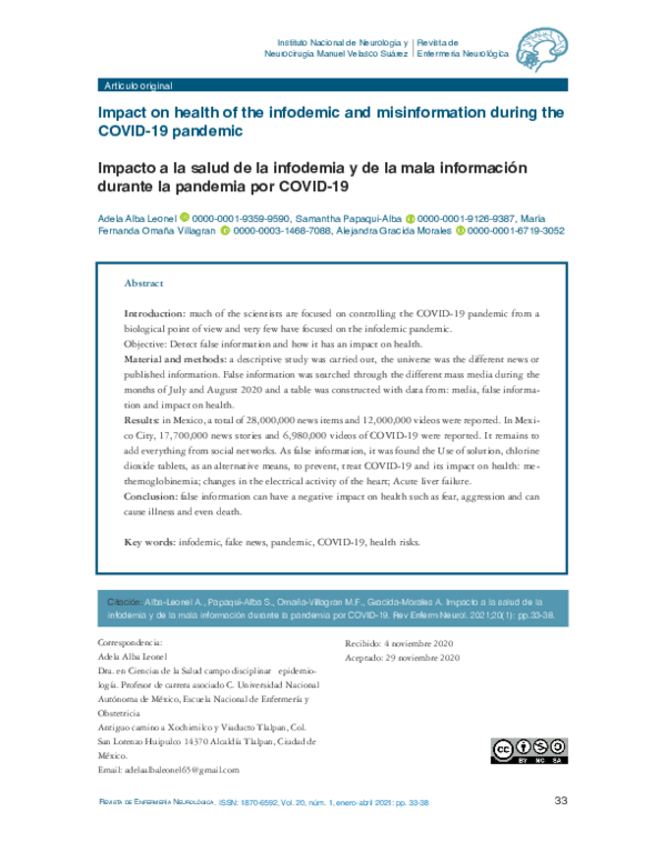 (PDF) Impacto a la salud de la infodemia y de la mala información ...