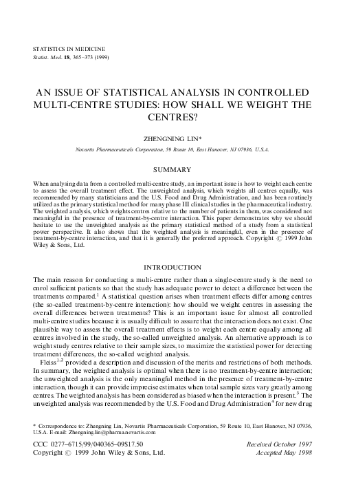 (PDF) An issue of statistical analysis in controlled multicenter ...