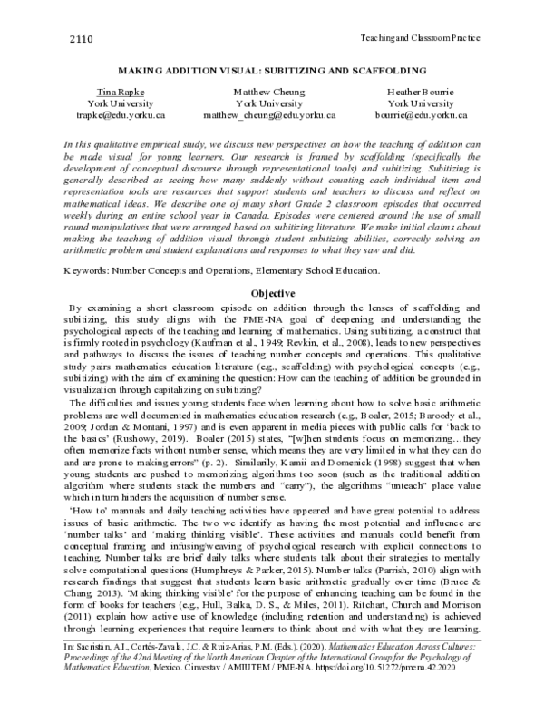 (PDF) Making addition Visual: Subitizing and scaffolding