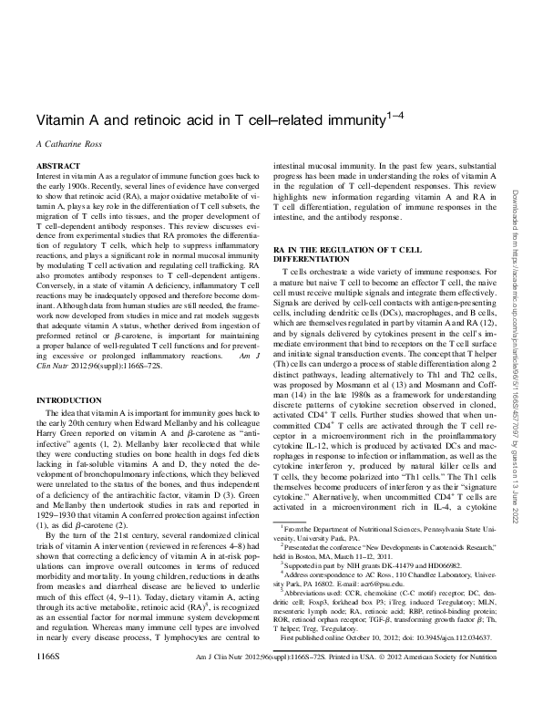 (PDF) Vitamin A and retinoic acid in T cell–related immunity