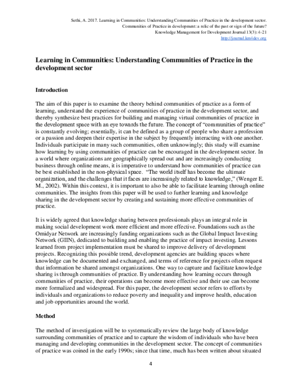 (PDF) Learning In Communities: Understanding Communities Of Practice In ...