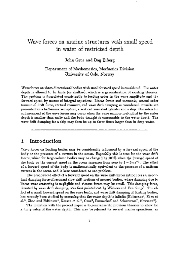 (PDF) Wave forces on marine structures with small speed in water of ...