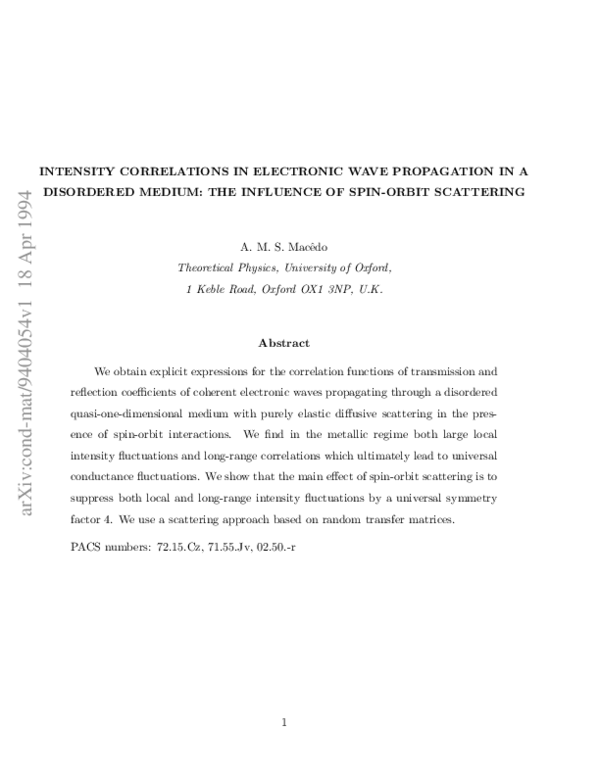 (PDF) Intensity Correlations in Electronic-Wave Propagation in a ...