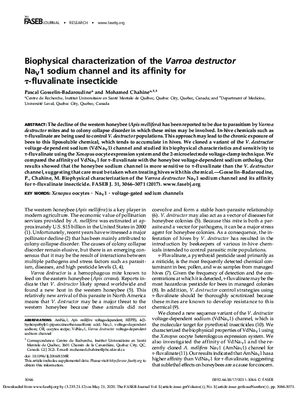 (PDF) Biophysical characterization of the Varroa destructor Na V 1 ...