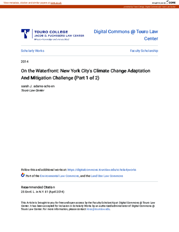 (PDF) On the Waterfront: New York City\u27s Climate Change Adaptation ...