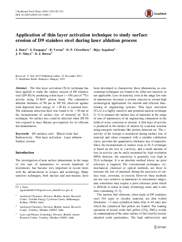 (PDF) Application of the thin layer activation technique to study ...