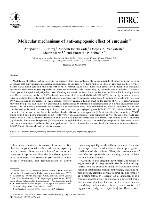 (PDF) Molecular mechanisms of anti-angiogenic effect of curcumin