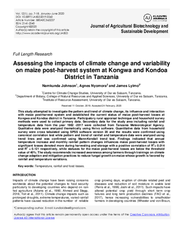 (PDF) Assessing the impacts of climate change and variability on maize ...
