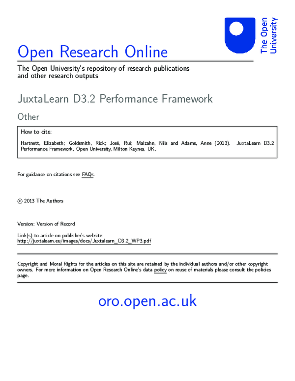 (PDF) DELIVERABLE REPORT D3. 2 Performance framework