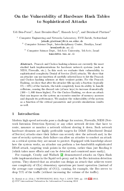 (PDF) On the Vulnerability of Hardware Hash Tables to Sophisticated Attacks
