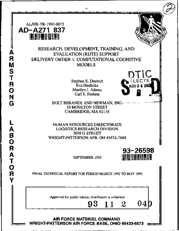 (PDF) RDTE Delivery Order 1: Computational Cognitive Models