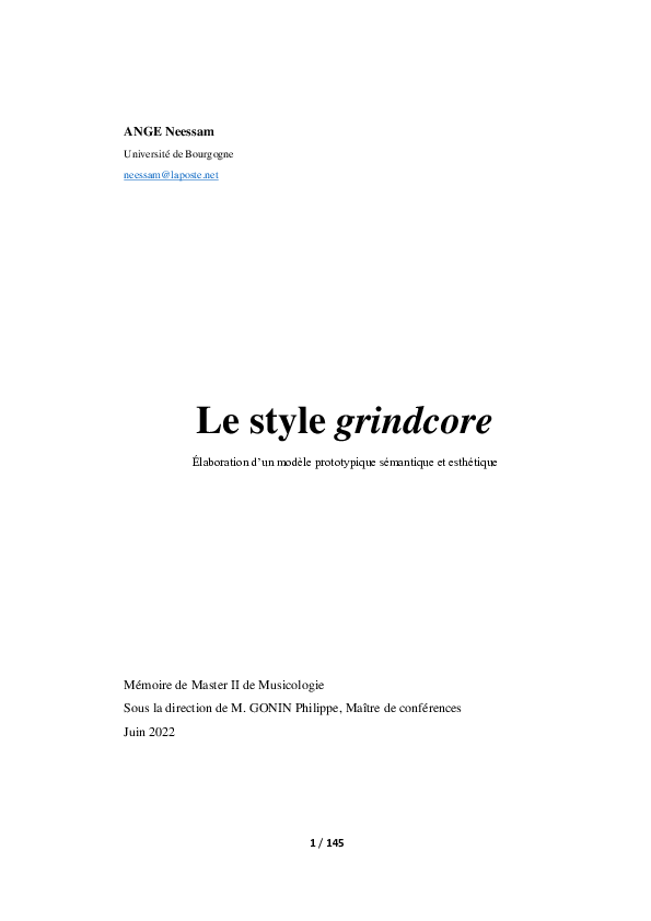 (PDF) Le style grindcore - Élaboration d’un modèle prototypique ...
