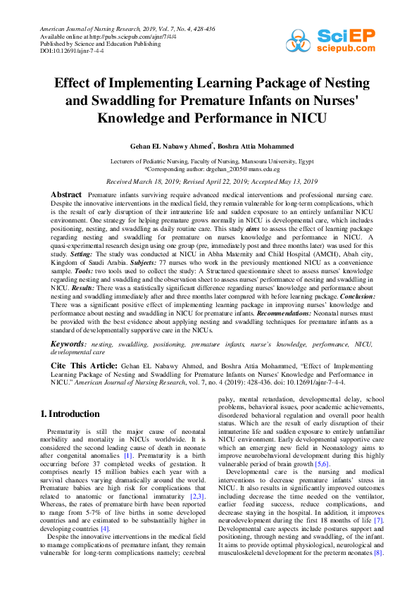 (PDF) Effect of Implementing Learning Package of Nesting and Swaddling ...