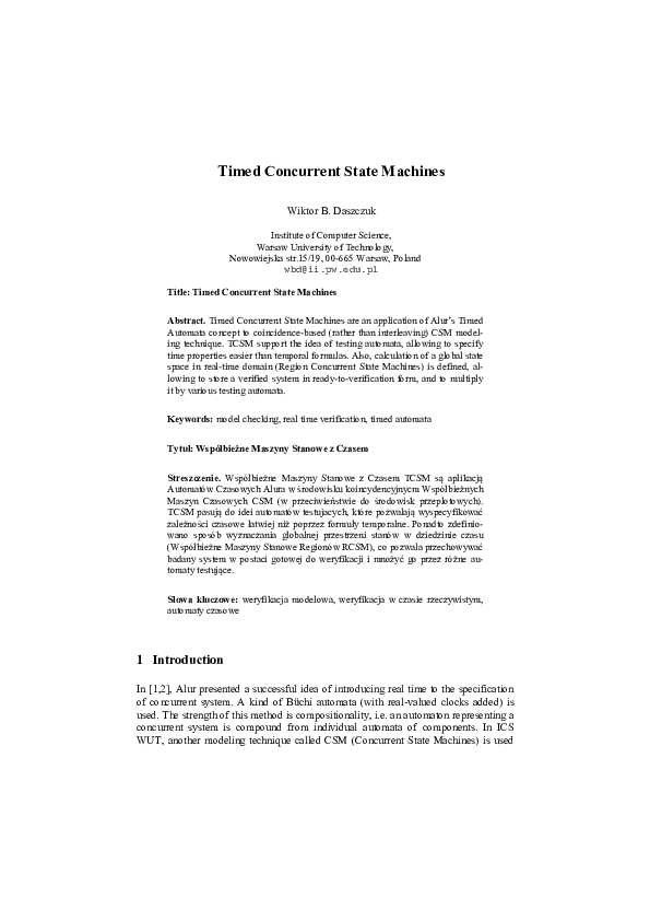 (PDF) Timed Concurrent State Machines
