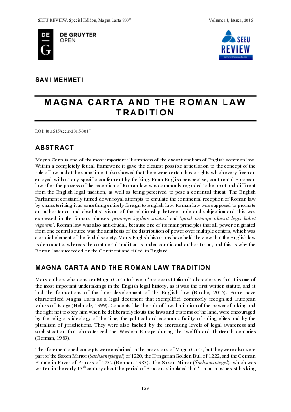 (PDF) Magna Carta And The Roman Law Tradition