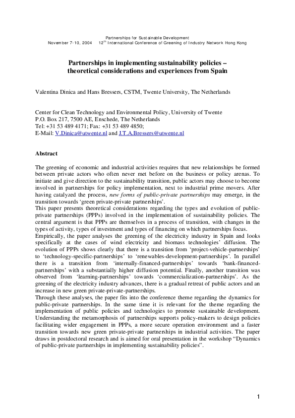(PDF) Partnerships for sustainable development