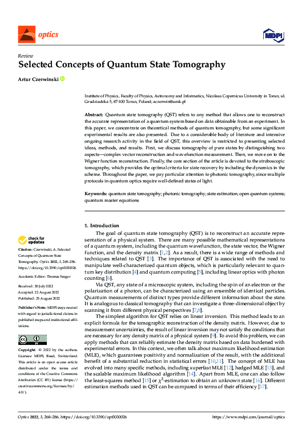 (PDF) Selected Concepts of Quantum State Tomography