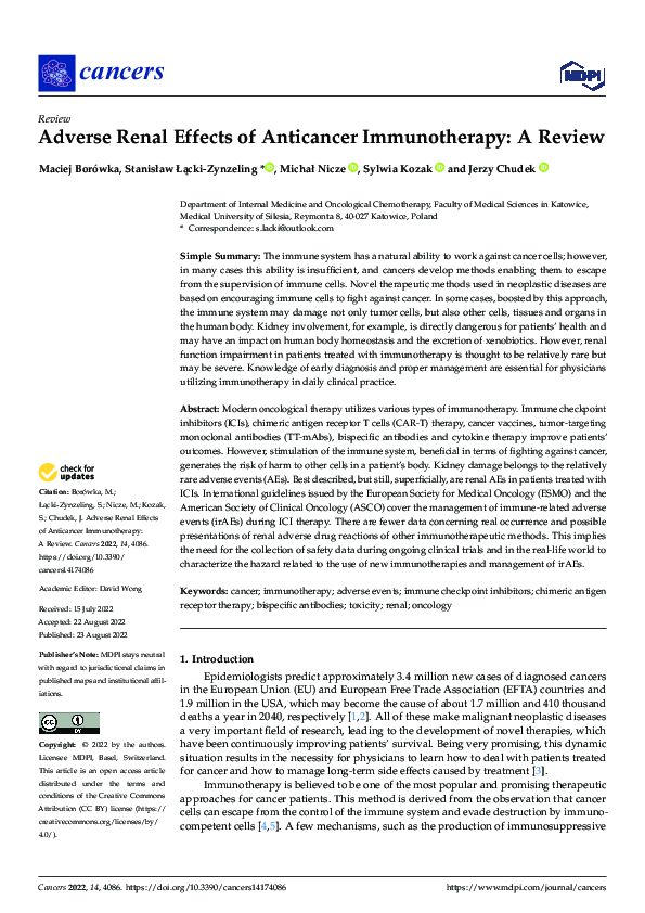 (PDF) Adverse Renal Effects of Anticancer Immunotherapy: A Review