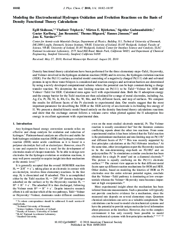 (PDF) Modeling the Electrochemical Hydrogen Oxidation and Evolution ...