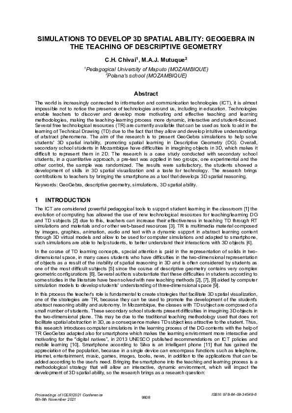 (PDF) SIMULATIONS TO DEVELOP 3D SPATIAL ABILITY: GEOGEBRA IN THE ...