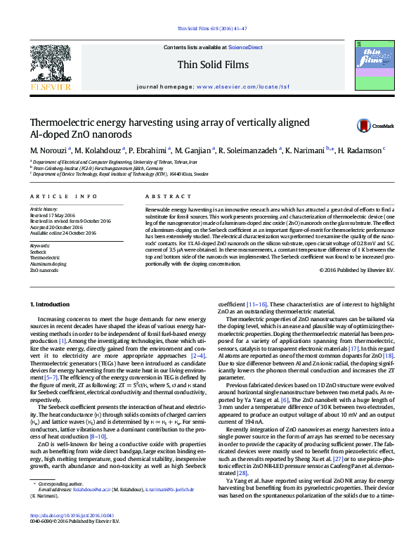 (PDF) Thermoelectric energy harvesting using array of vertically ...