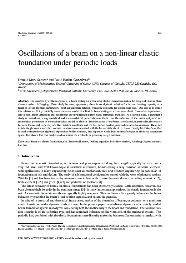 (PDF) Oscillations of a Beam on a Non-Linear Elastic Foundation,”