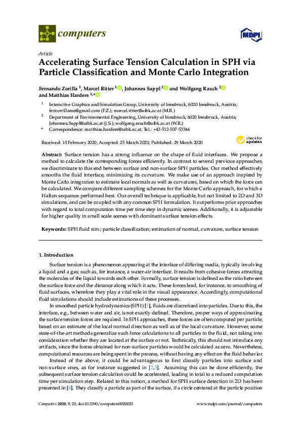 (PDF) Accelerating Surface Tension Calculation in SPH via Particle ...