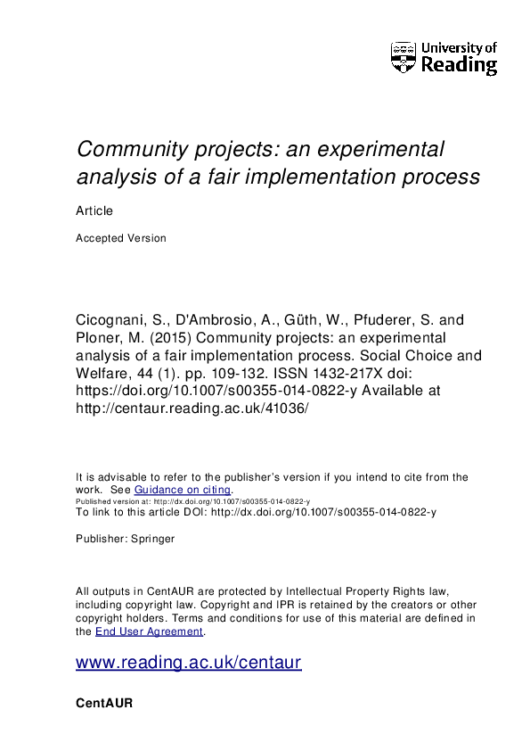 (PDF) Community projects: an experimental analysis of a fair ...