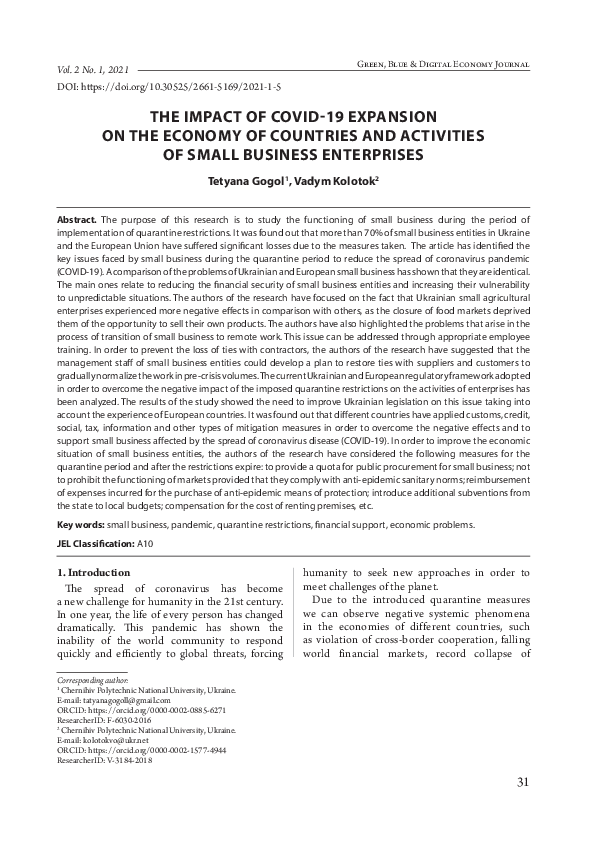 (PDF) The Impact of COVID-19 Expansion on the Economy of Countries and ...