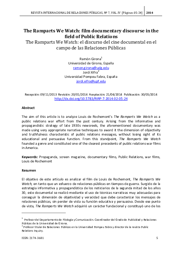 (PDF) The Ramparts We Watch: film documentary discourse in the field of ...