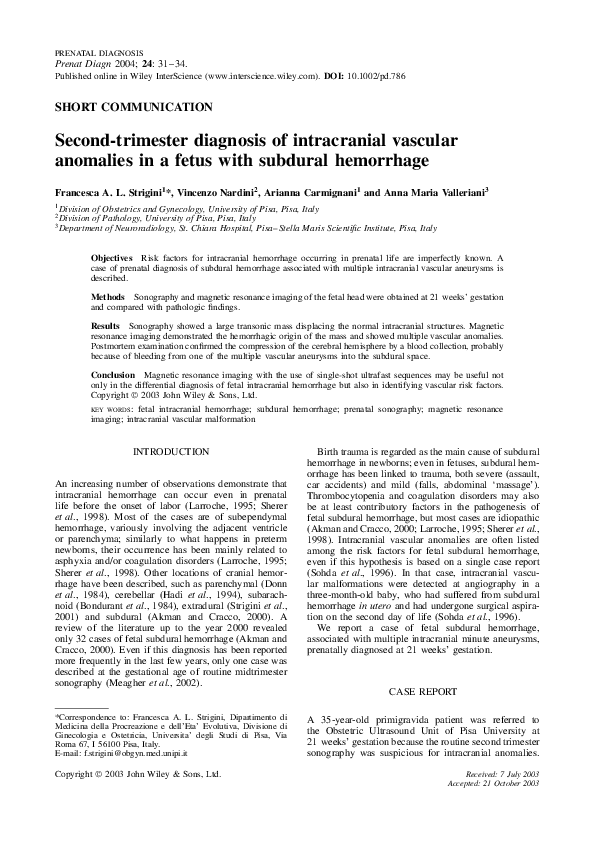 (PDF) Second-trimester diagnosis of intracranial vascular anomalies in ...