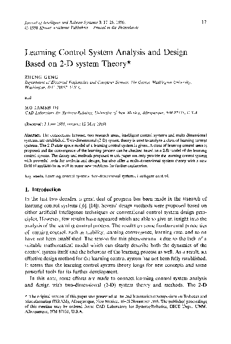 (PDF) Learning control system analysis and design based on 2-D system ...