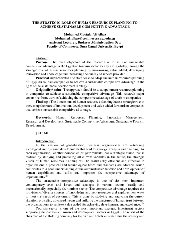 (PDF) The Strategic Role of Human Resources Planning to Achieve ...