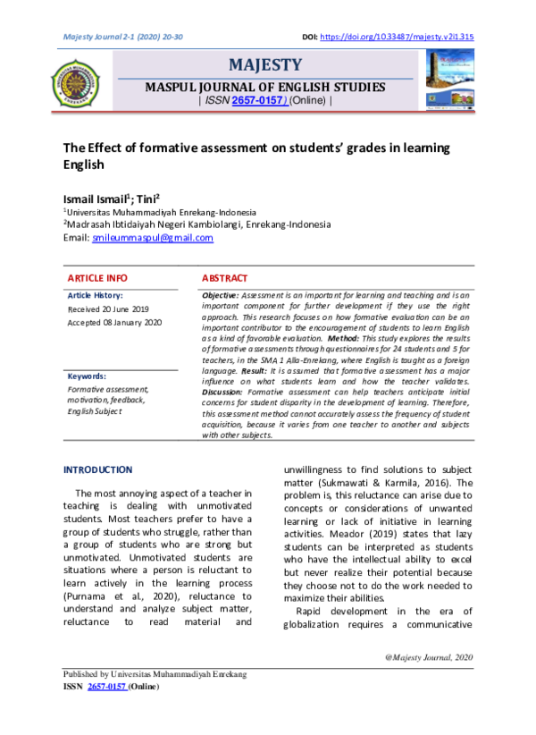 (PDF) The Effect of formative assessment on students’ grades in ...