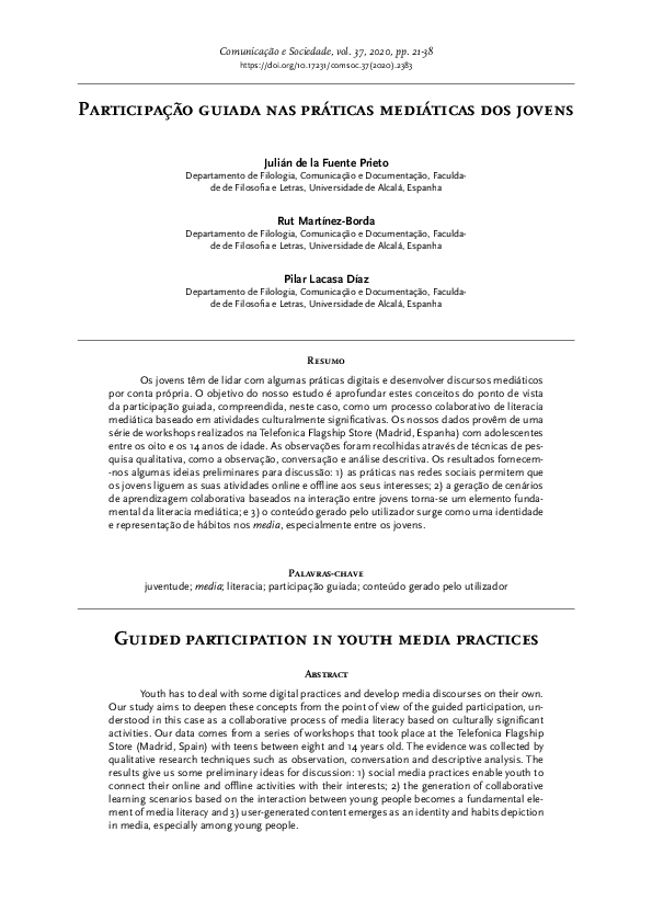(PDF) Guided participation in youth media practices