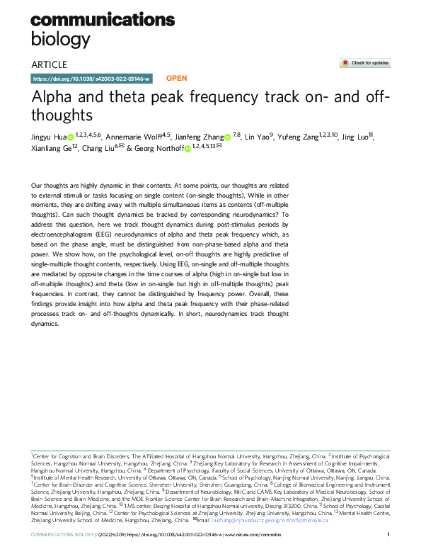 (PDF) Alpha and theta peak frequency track on- and off-thoughts