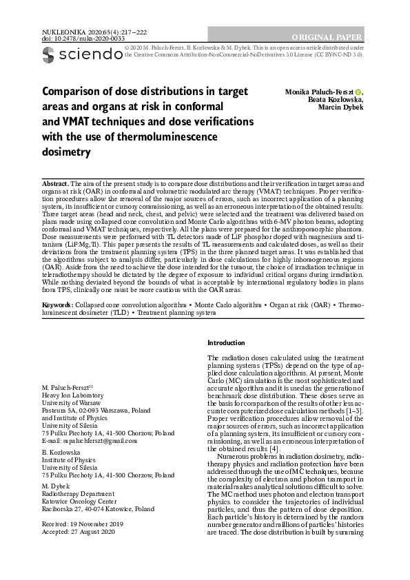 (PDF) Comparison of dose distributions in target areas and organs at ...