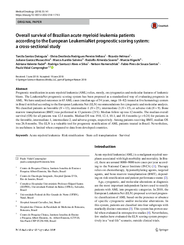 (PDF) Overall survival of Brazilian acute myeloid leukemia patients ...