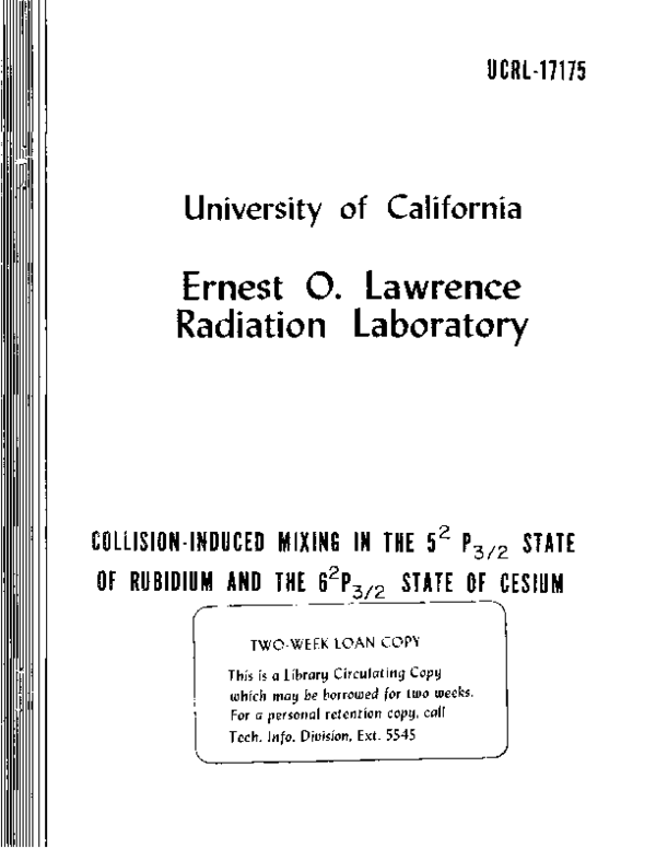 (PDF) Collision-Induced Mixing in the 5^2P(3/2) State of Rubidium and ...