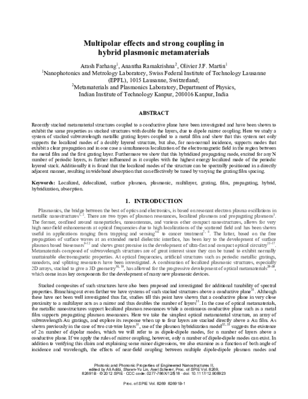 (PDF) Multipolar effects and strong coupling in hybrid plasmonic ...