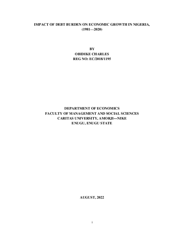 (PDF) IMPACT OF DEBT BURDEN ON ECONOMIC GROWTH IN NIGERIA, (1981-2020 ...
