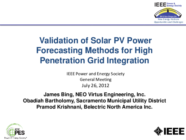(PDF) Validation of solar PV power forecasting methods for high ...