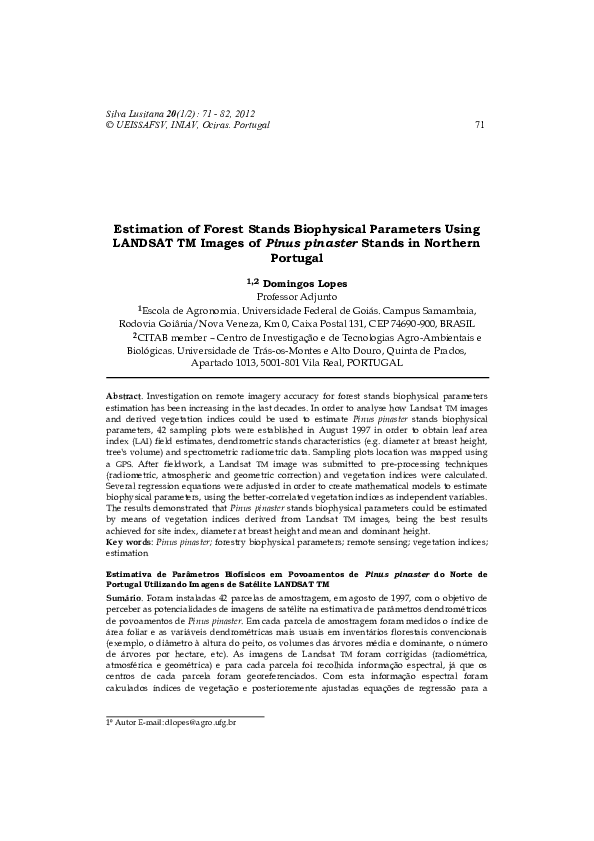 (PDF) Estimation of Forest Stands Biophysical Parameters Using LANDSAT ...