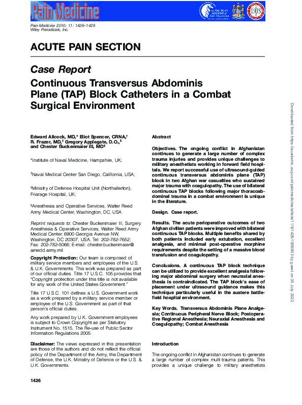 (PDF) Continuous Transversus Abdominis Plane (TAP) Block Catheters in a ...