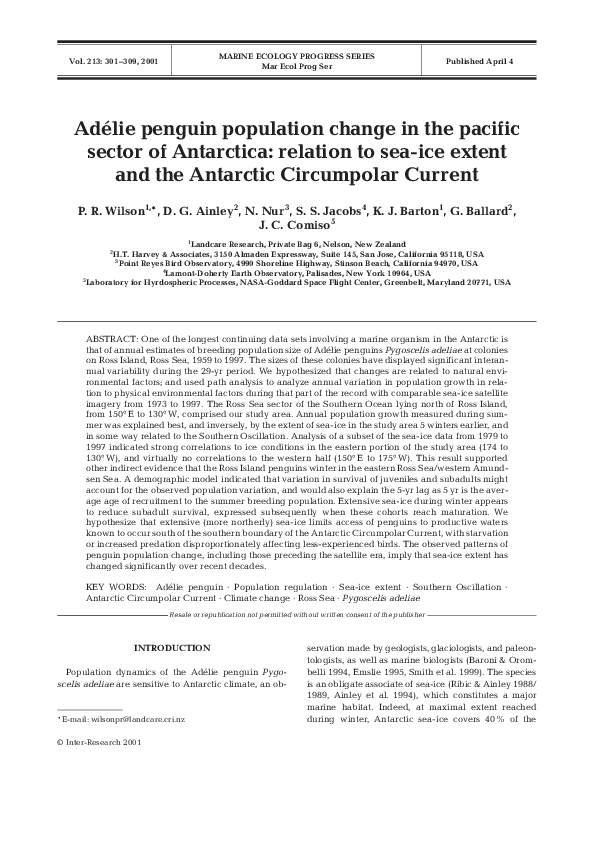 (PDF) Adélie penguin population change in the pacific sector of ...