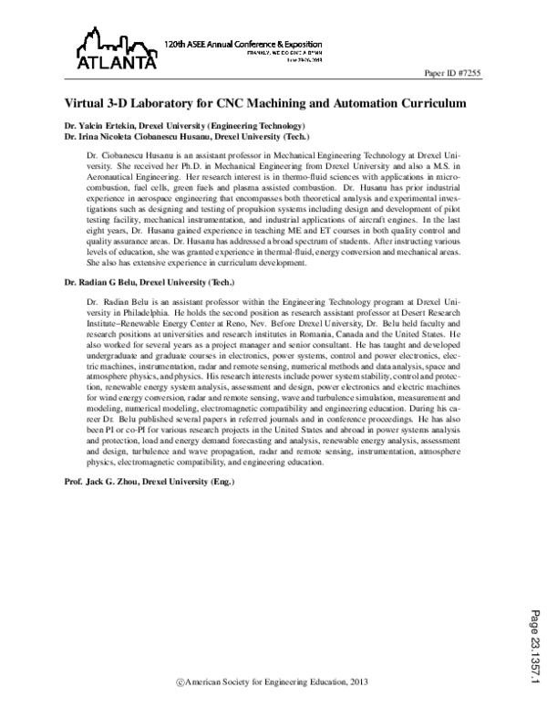 (PDF) Virtual 3-D Laboratory for CNC Machining and Automation Curriculum