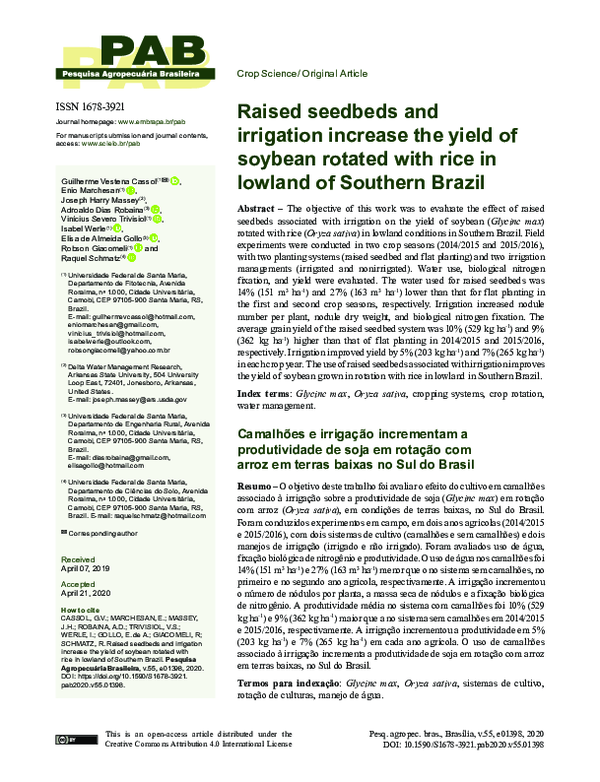 (PDF) Raised seedbeds and irrigation increase the yield of soybean ...
