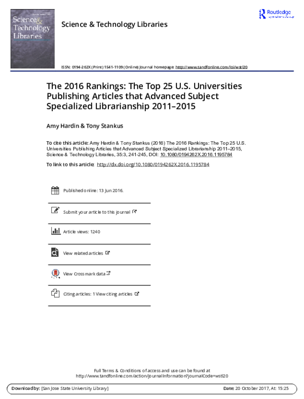 (PDF) The 2016 Rankings: The Top 25 U.S. Universities Publishing ...