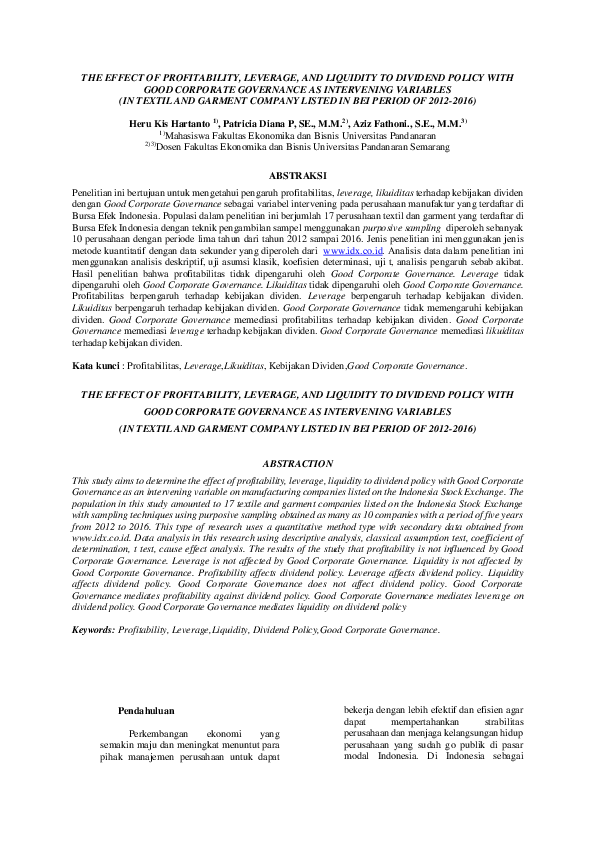 (PDF) The Effect of Profitability, Leverage, and Liquidity to Dividend ...